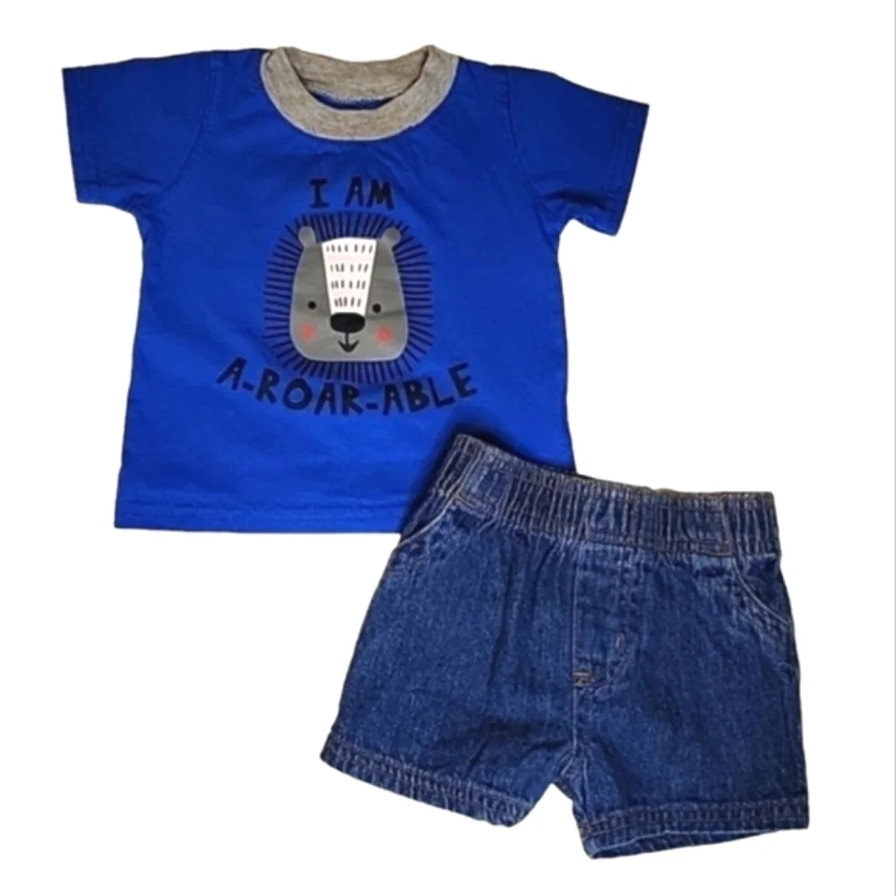 NWT 3-Piece Outfit Bundle: 1989 Place Denim Jeans & Shorts with Graphic Tee
